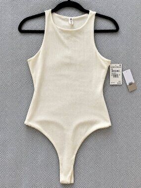 NWT BP Nordstrom Ivory Ribbed High Neck Bodysuit XS